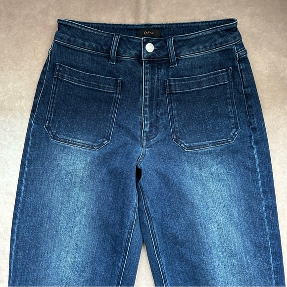 Quince Organic Cotton Stretch High Rise Patch Pocket Wide Leg Blue Jeans 27 - Picture 2 of 6